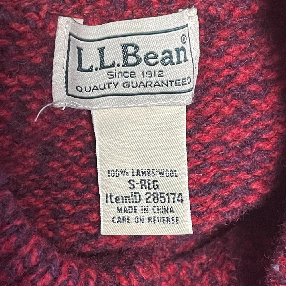LL Bean Mens Lambswool Shawl Collar Sweater Red Marled Knit 285174 Small Regular